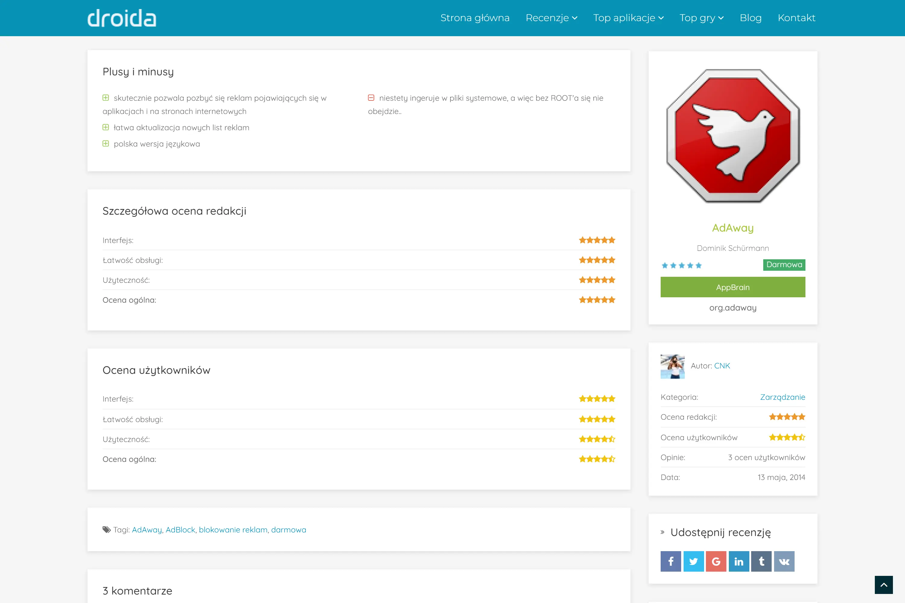 Website with reviews of Android games and applications