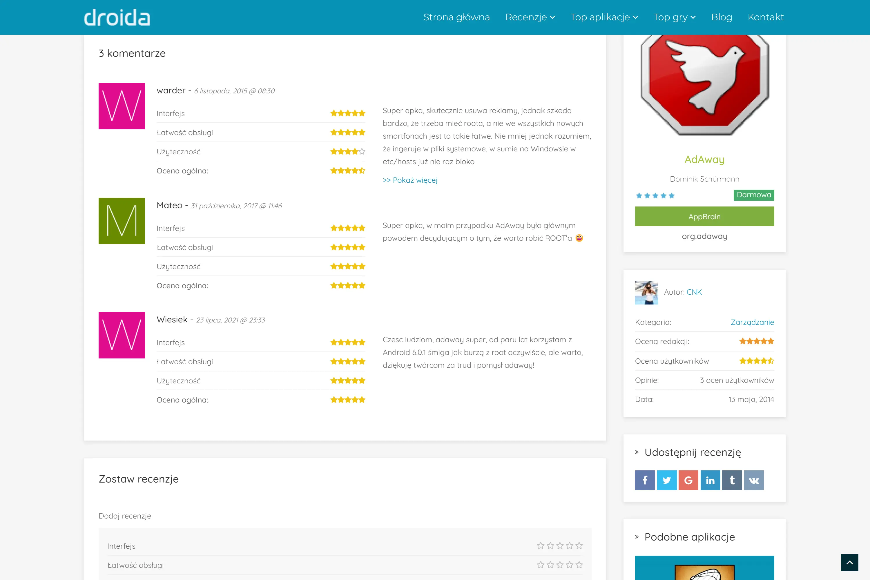 Website with reviews of Android games and applications