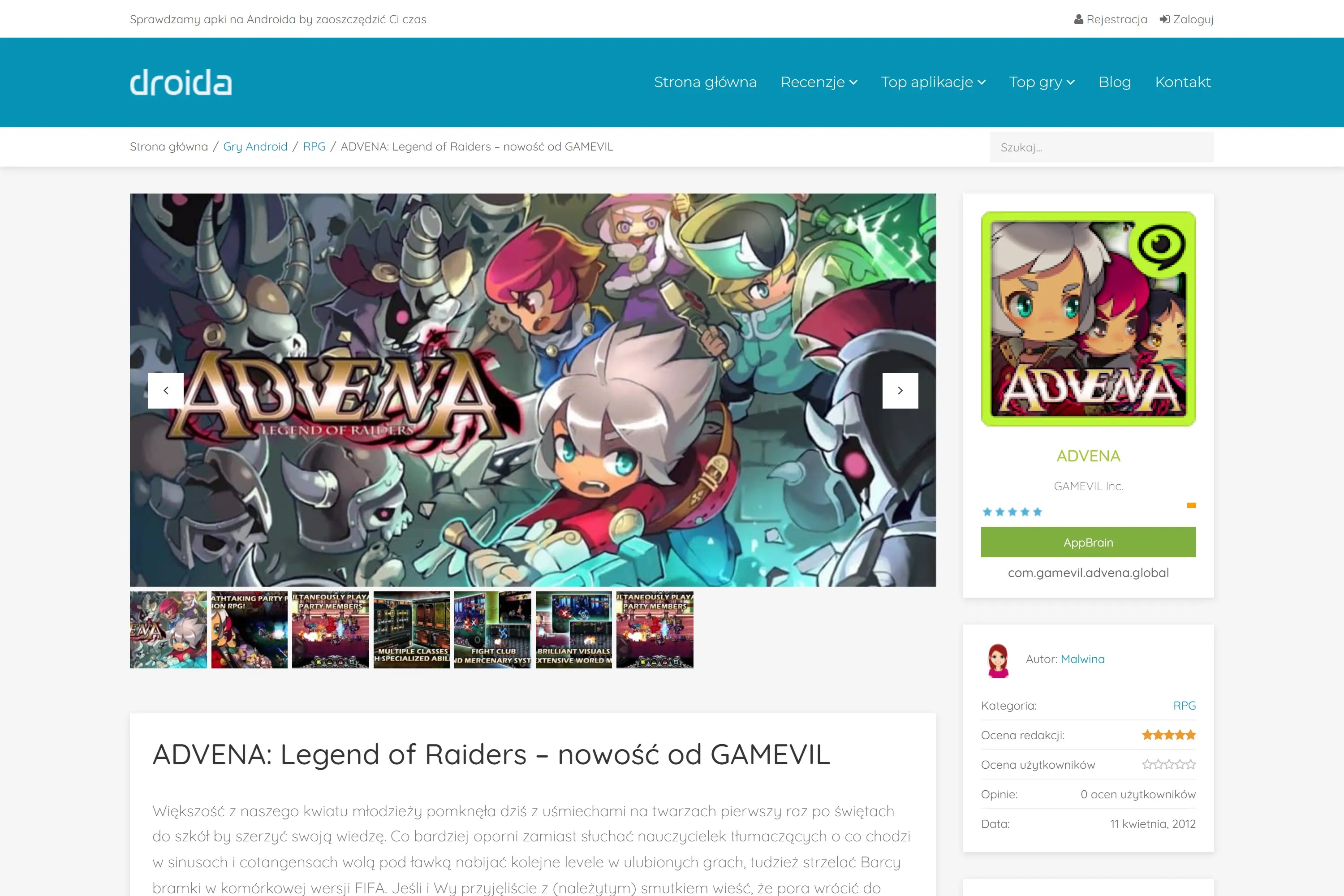 Website with reviews of Android games and applications