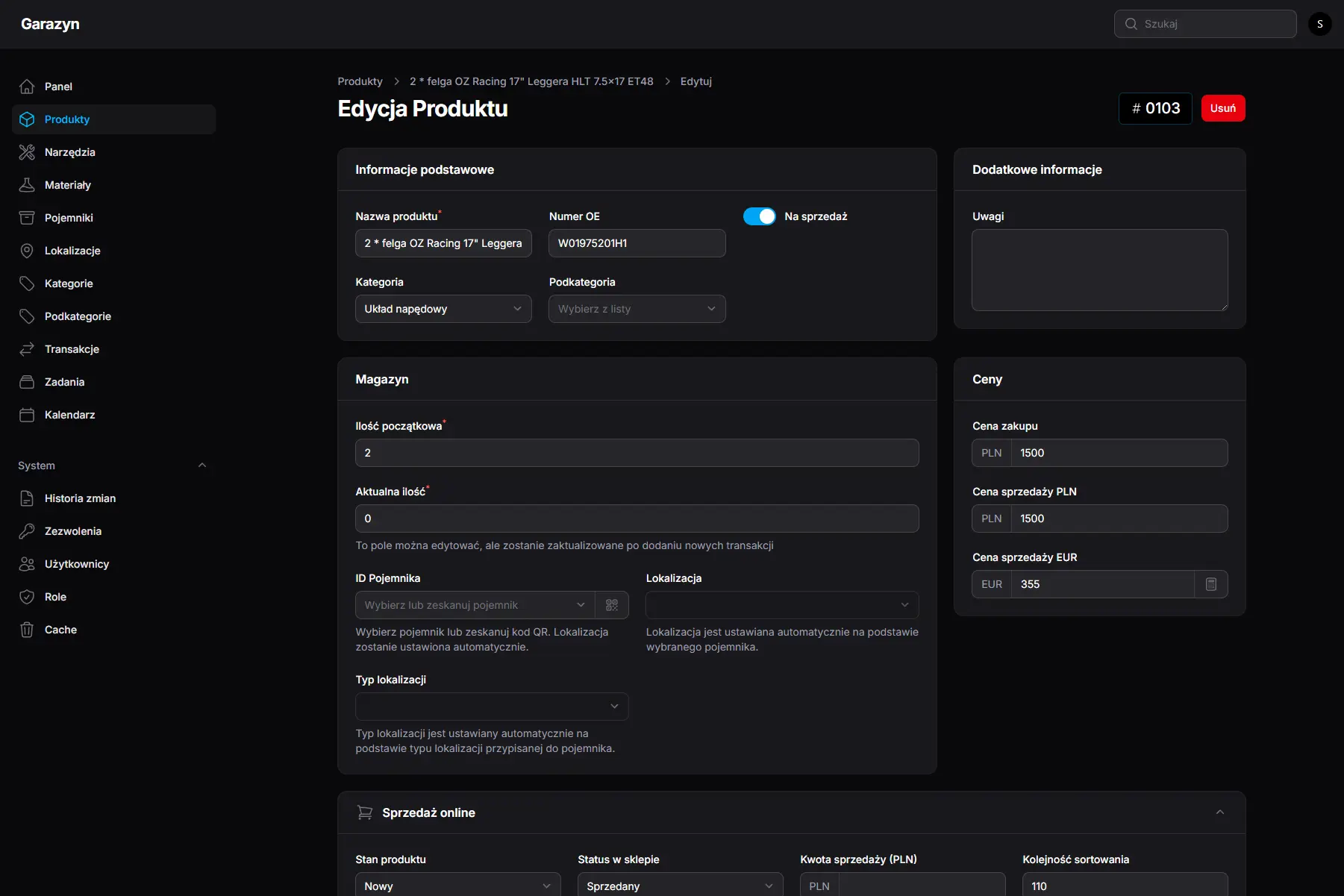 A private warehouse management system for organizing garage and workshop inventory, featuring QR code scanning, location tracking, and e-commerce integration via REST API.