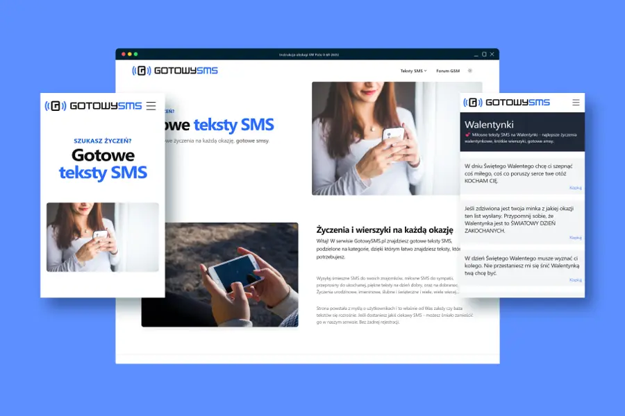 GotowySMS: Autorski CMS i warstwa front-end