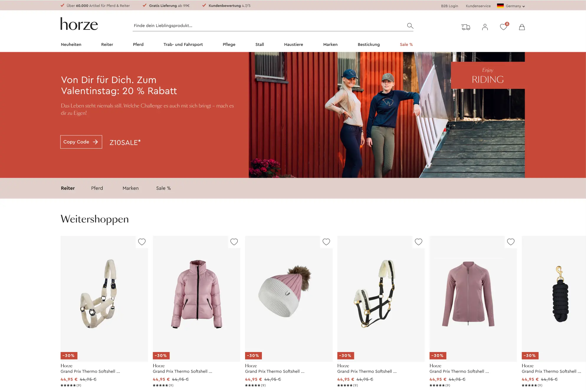 Frontend development for Horze.de e-commerce platform powered by Salesforce Commerce Cloud.