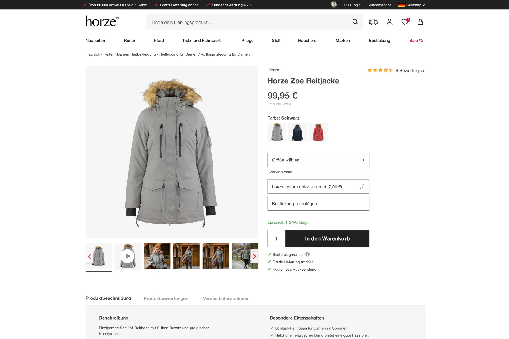 Rozwój frontendu dla platformy e-commerce Horze.de opartej na Salesforce Commerce Cloud.