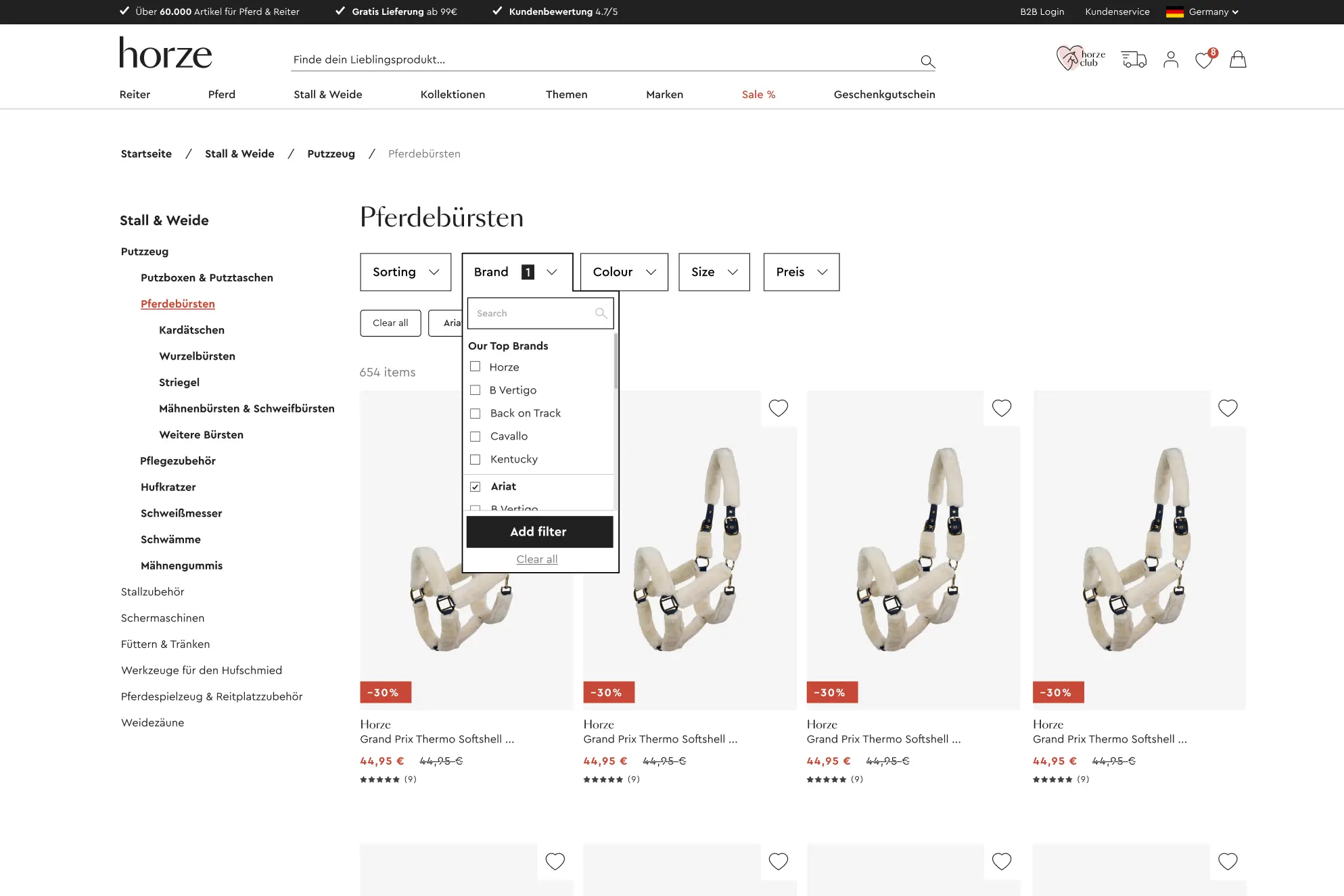 Rozwój frontendu dla platformy e-commerce Horze.de opartej na Salesforce Commerce Cloud.