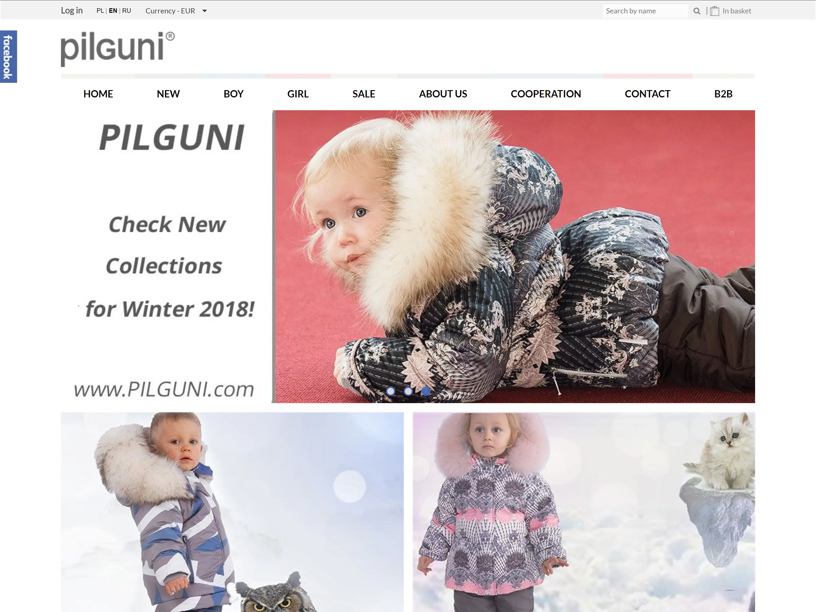 Front-end for a children's winter clothing store, primarily targeting the Russian market.