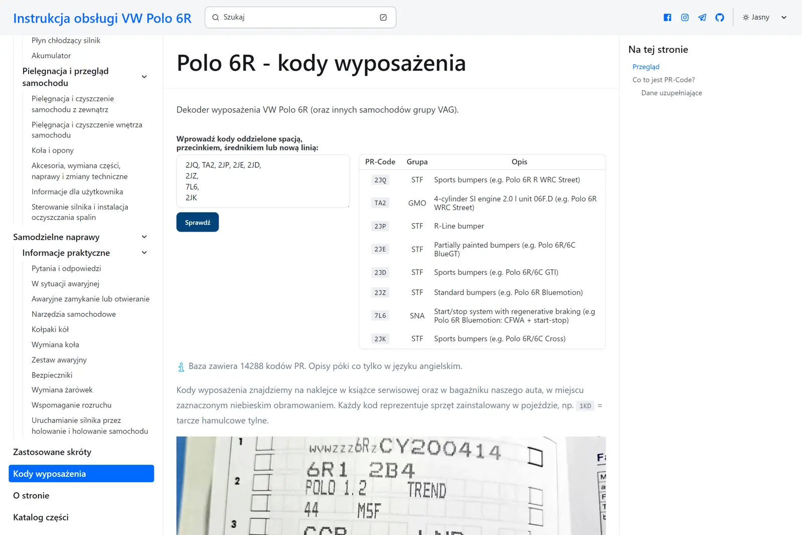 Dekoder PR-Code VW Polo 6R