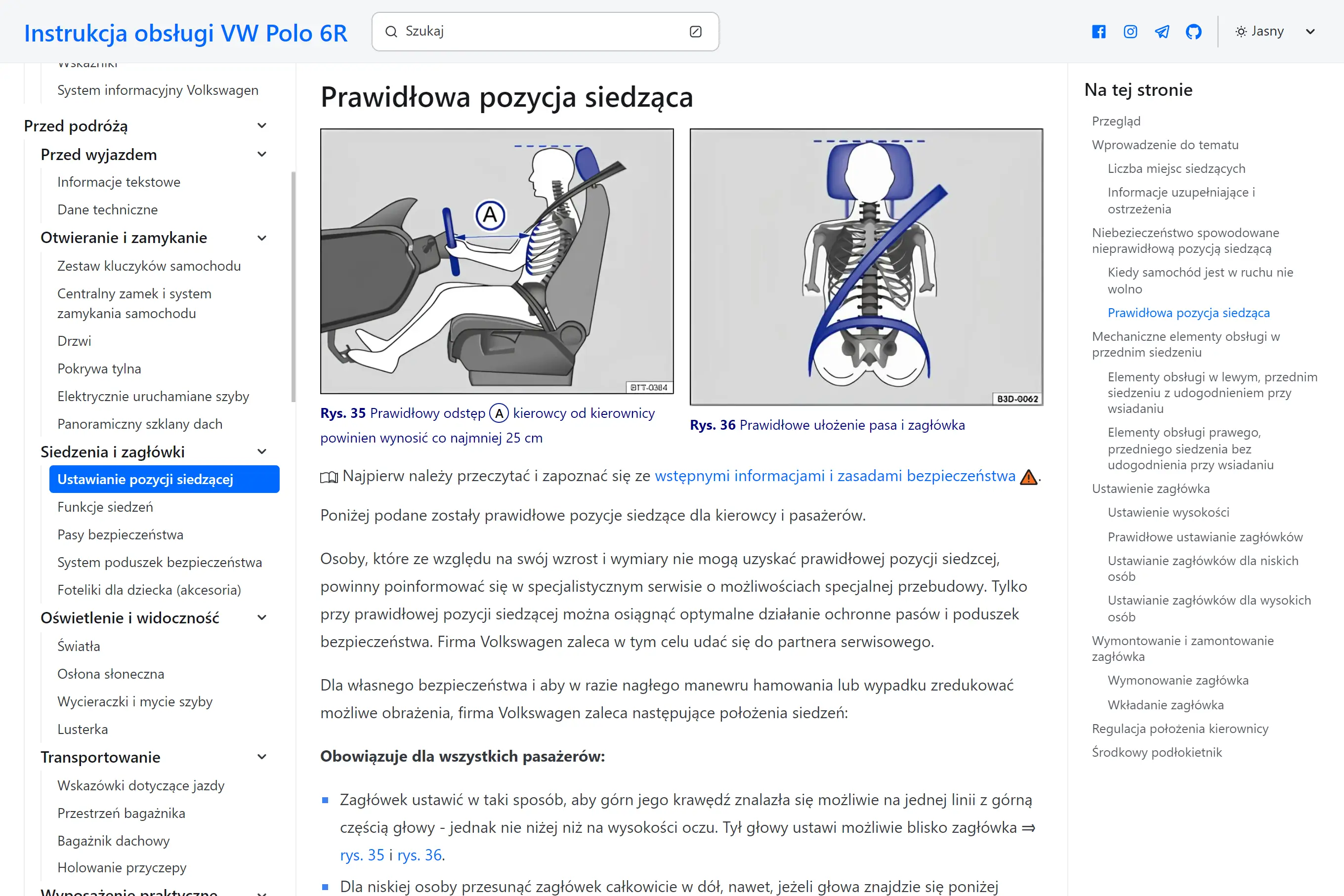Virtual owner's manual for Volkswagen Polo 6R, designed as a PWA with dark mode and search functionality for easy access to essential vehicle information.