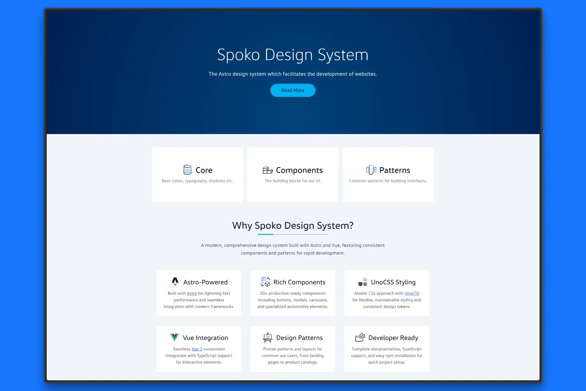 Open-source Astro design system with Vue 3 components and UnoCSS. Published as npm package — documentation site and reusable component library in one.