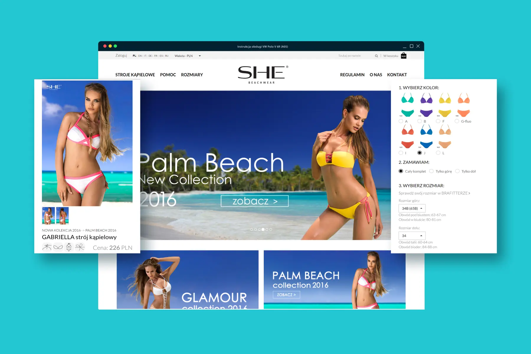 Front-end dla sklepu internetowego SHE swimwear wykonany zgodnie z projektem graficznym, zarządzanie PBN na potrzeby efektywnego pozycjonowania strony klienta.