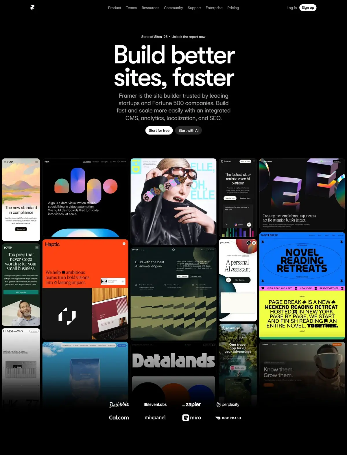 Project gallery on framer.com — bento grid example with tiles of different proportions