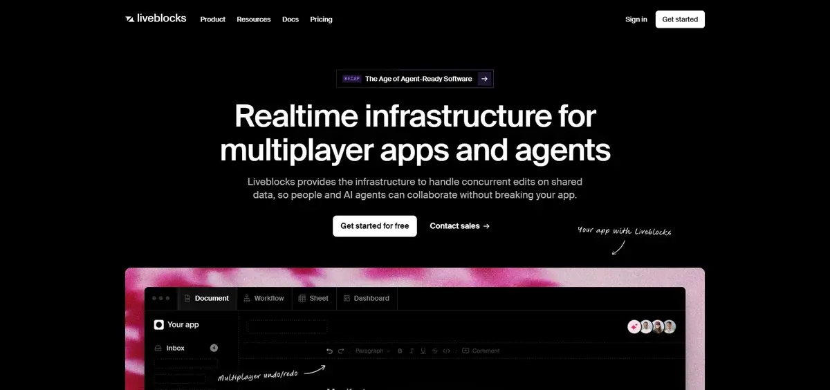 Liveblocks — czysta czerń z neonowymi akcentami jako pełna tożsamość marki